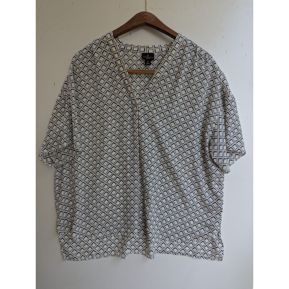 Worthington Womens‎ Split Crew Neck Short Sleeve Tunic Top SIZE PL Geometric